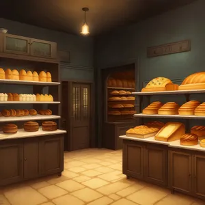 Modern Bakery Shop Interior with Stylish Wood Counter