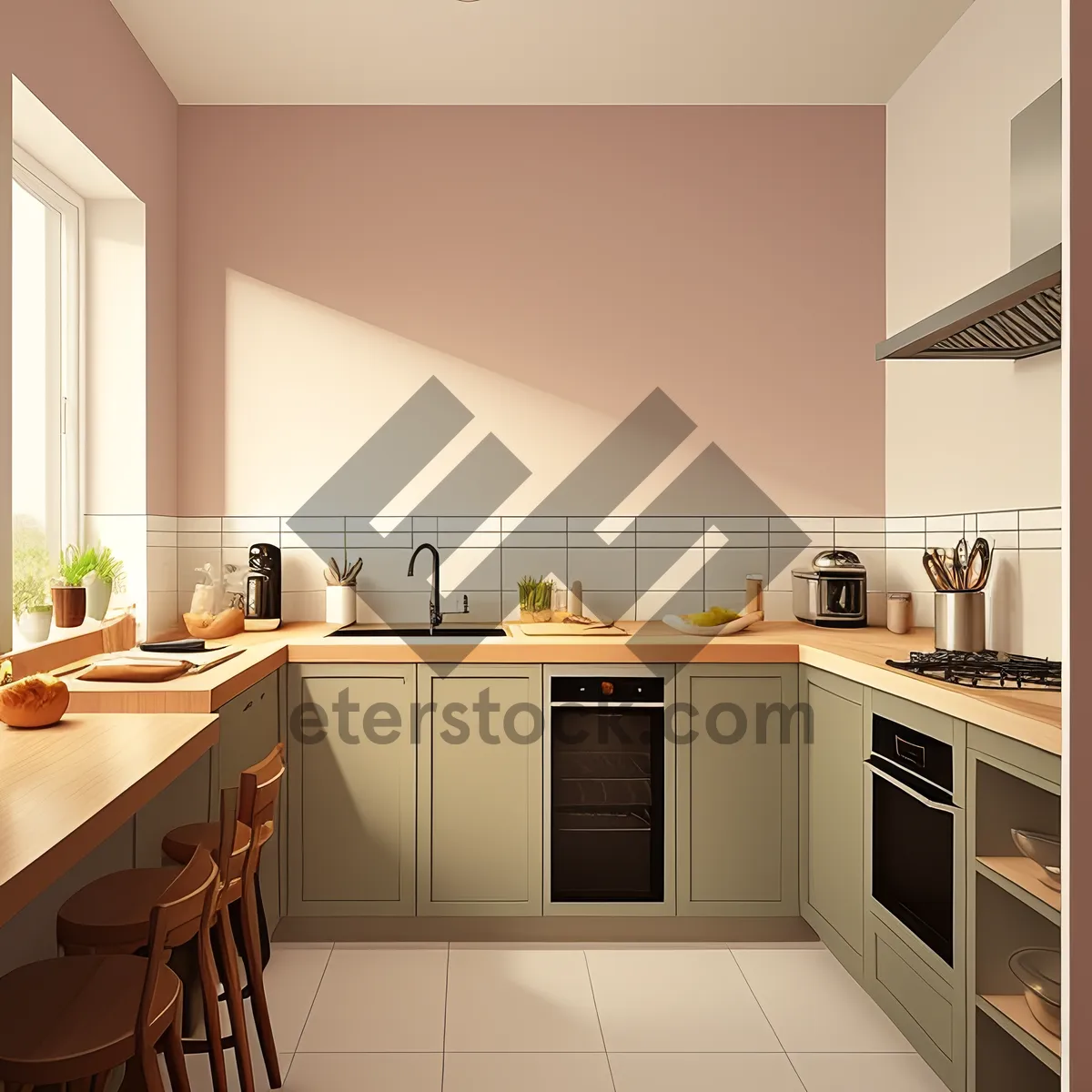 Picture of Modern Kitchen Interior Decorated with Trendy Furniture