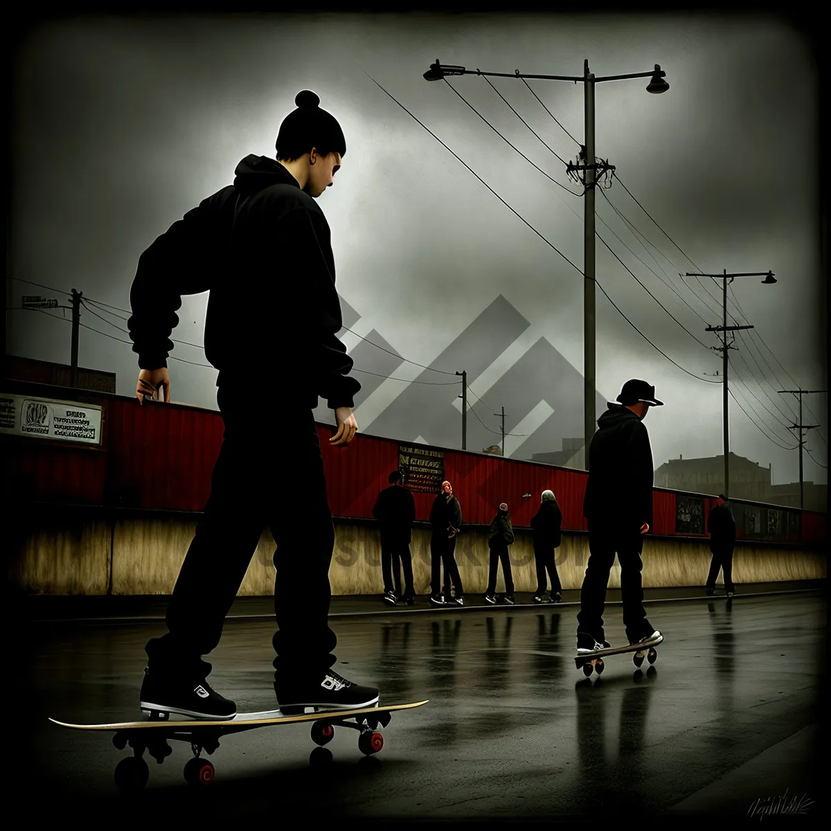 Picture of Serenity Skater: Silhouetted Man Gliding Near Sunset Ocean