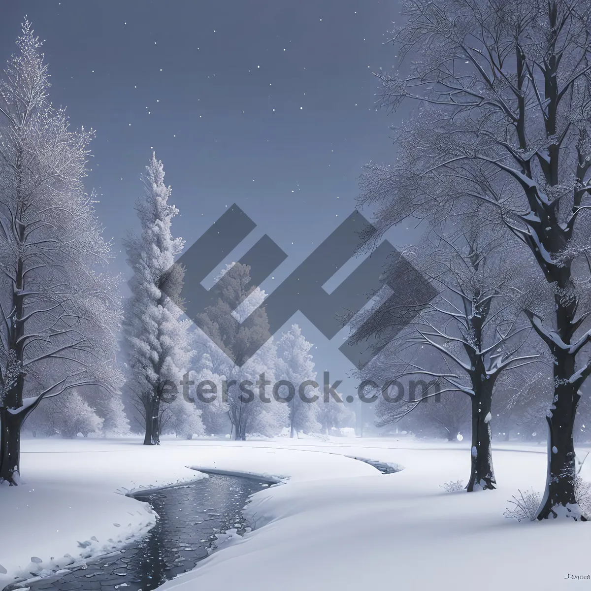 Picture of Winter Wonderland: Serene snowy road through rural forest.