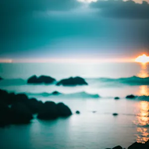 Stunning Sunset Over Golden Beach and Ocean