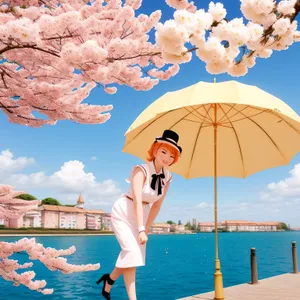 Tropical Beach Paradise with Umbrella and Azure Sea