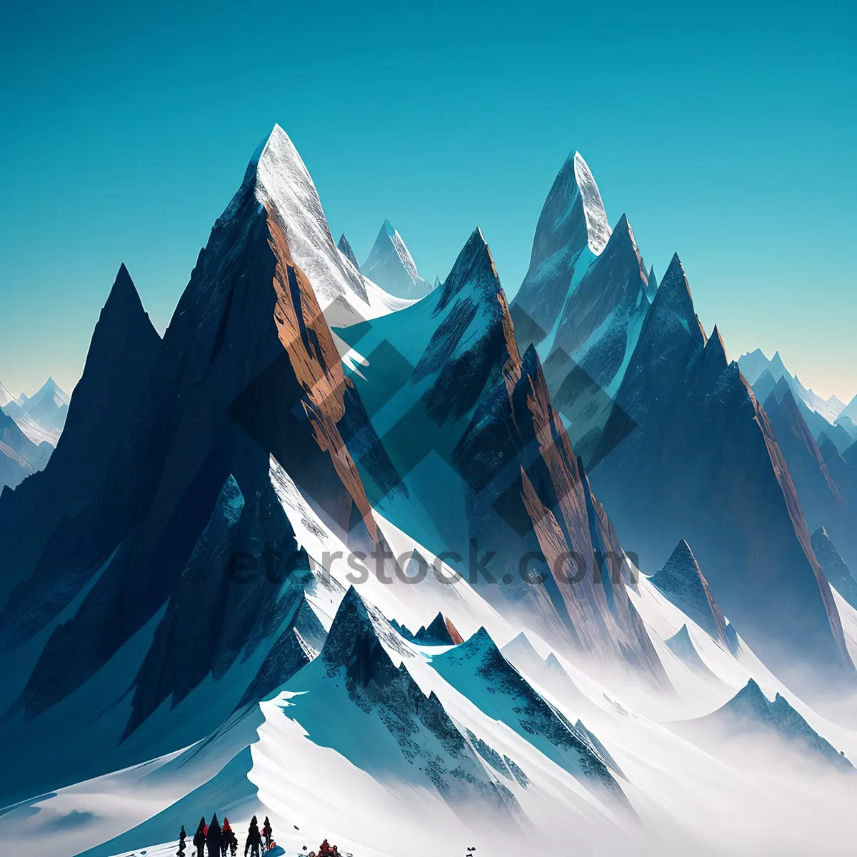 Picture of Snow-capped Mountain Peaks in Majestic Winter Landscape.