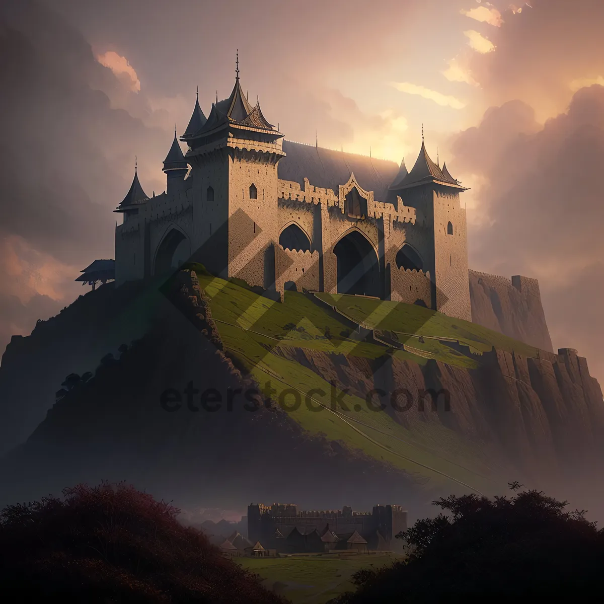 Picture of Ancient Castle Tower - Historic Fortress in Sky