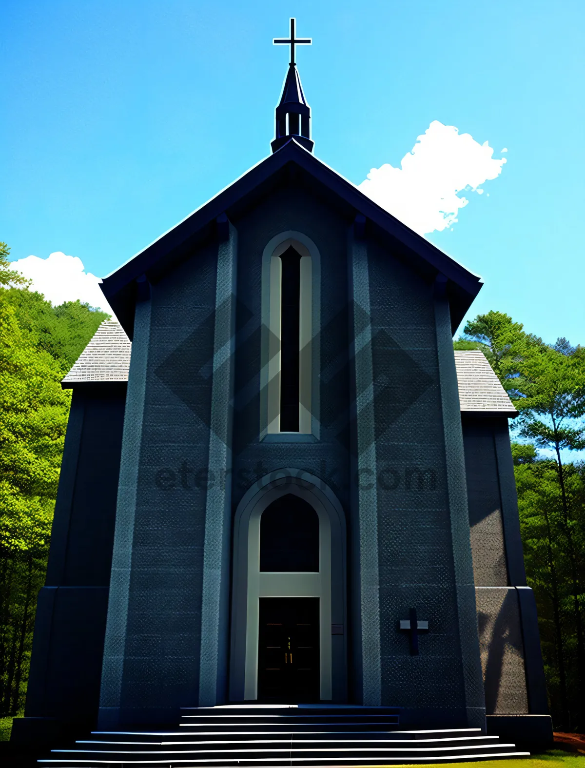 Picture of Vintage church bell tower against vibrant blue sky