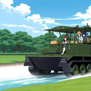 Steamroller on Green Field under Blue Sky