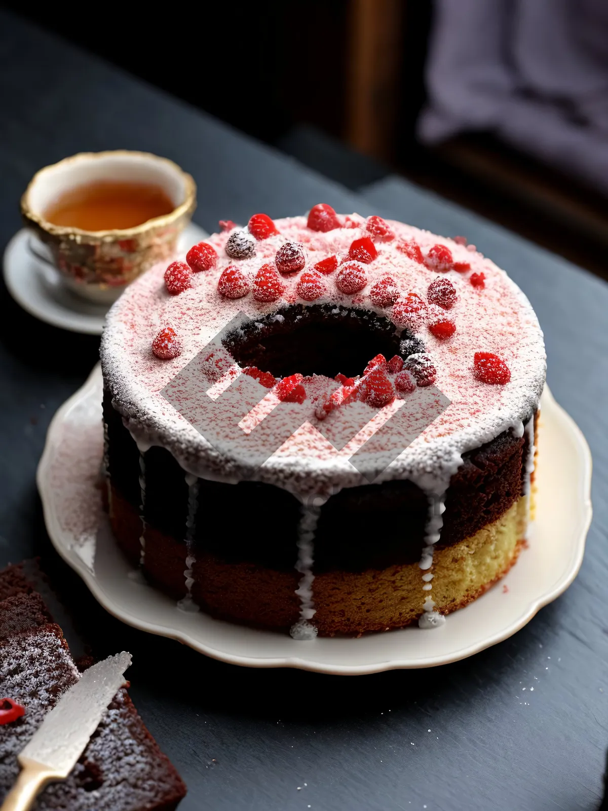 Picture of Delicious Breakfast Pastry with Fresh Fruit and Cream