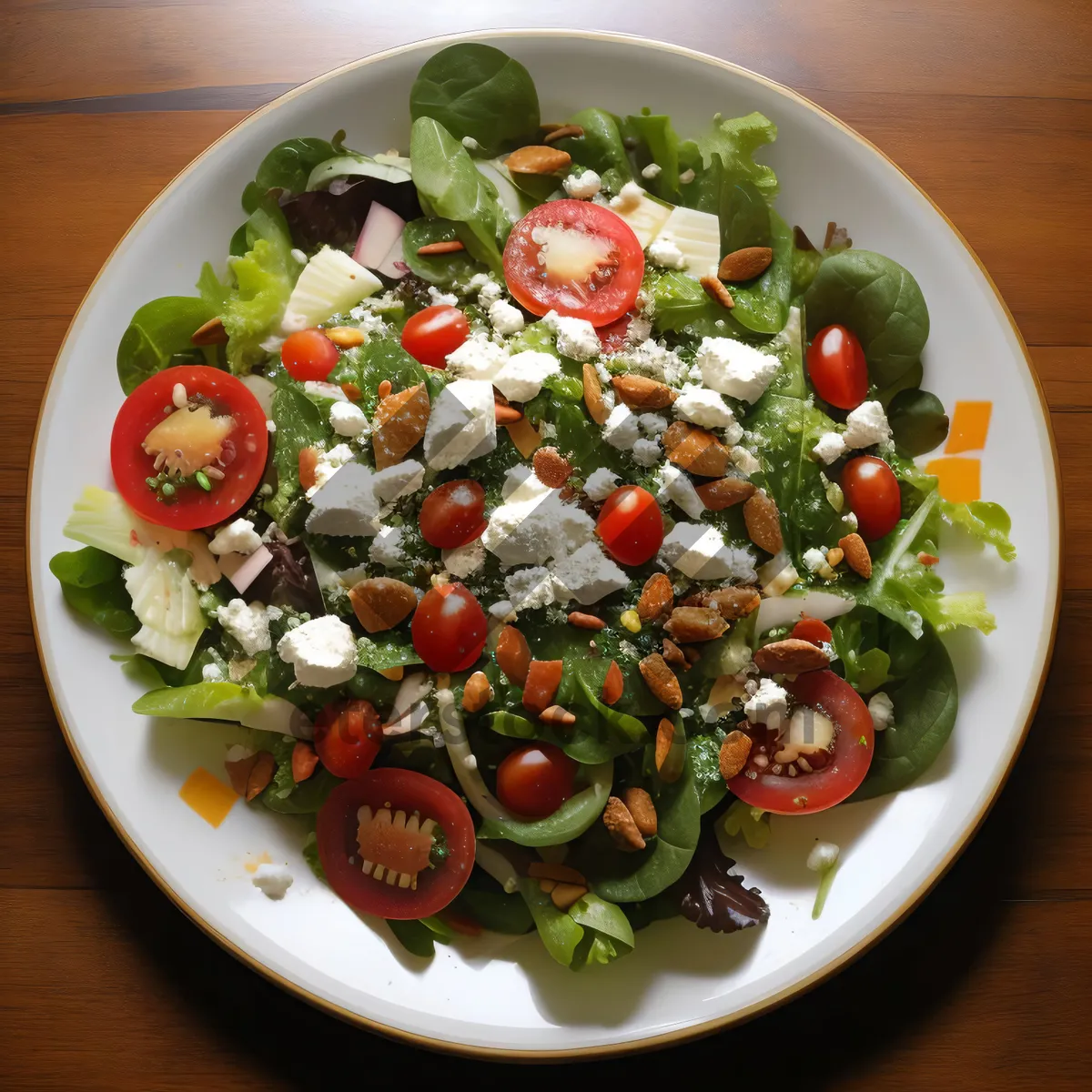Picture of Healthy gourmet vegetable salad with cheese and olive.