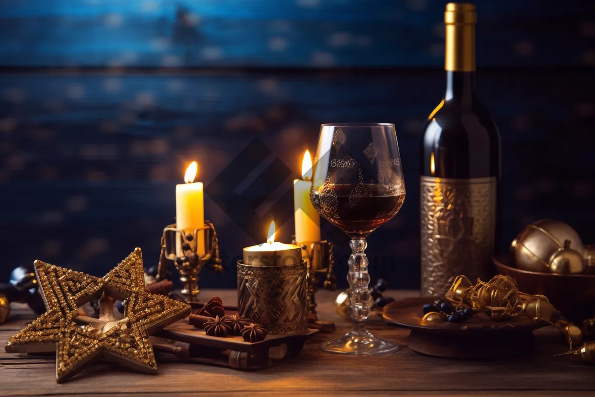 Picture of Restaurant party table with wine glasses and candles