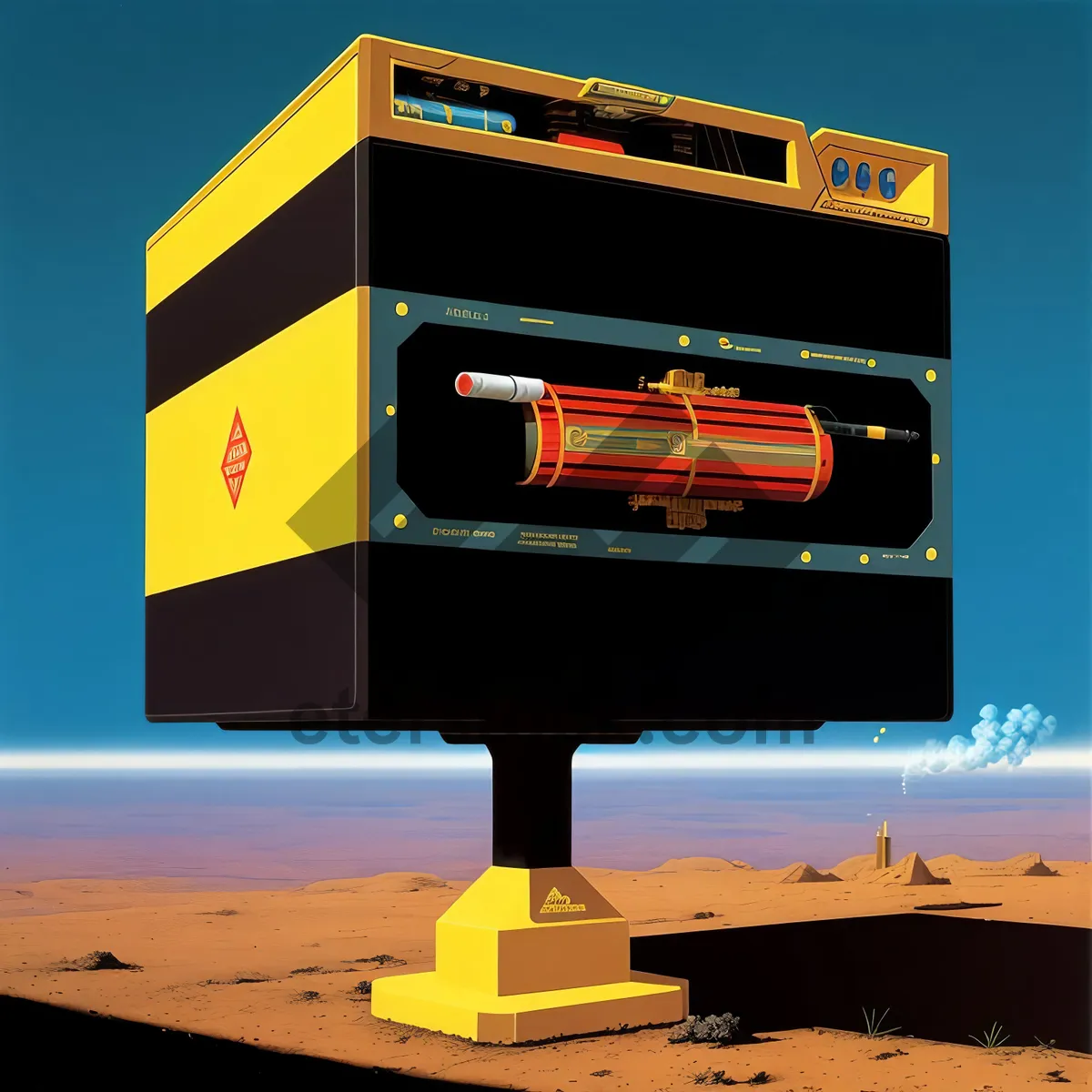 Picture of Trailer sign against sky with monitor device.