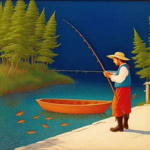 Sun-kissed Fisherman with Paddle, Spear, and Ocean