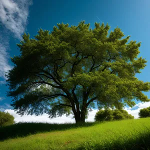 Serene Countryside Landscape with Majestic Trees and Golden Fields