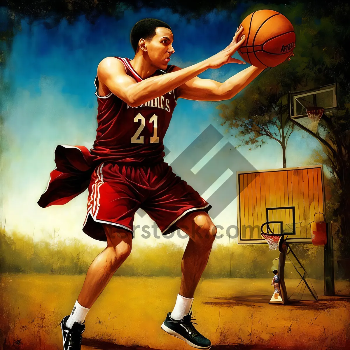 Picture of Dynamic basketball player in stylish performance.