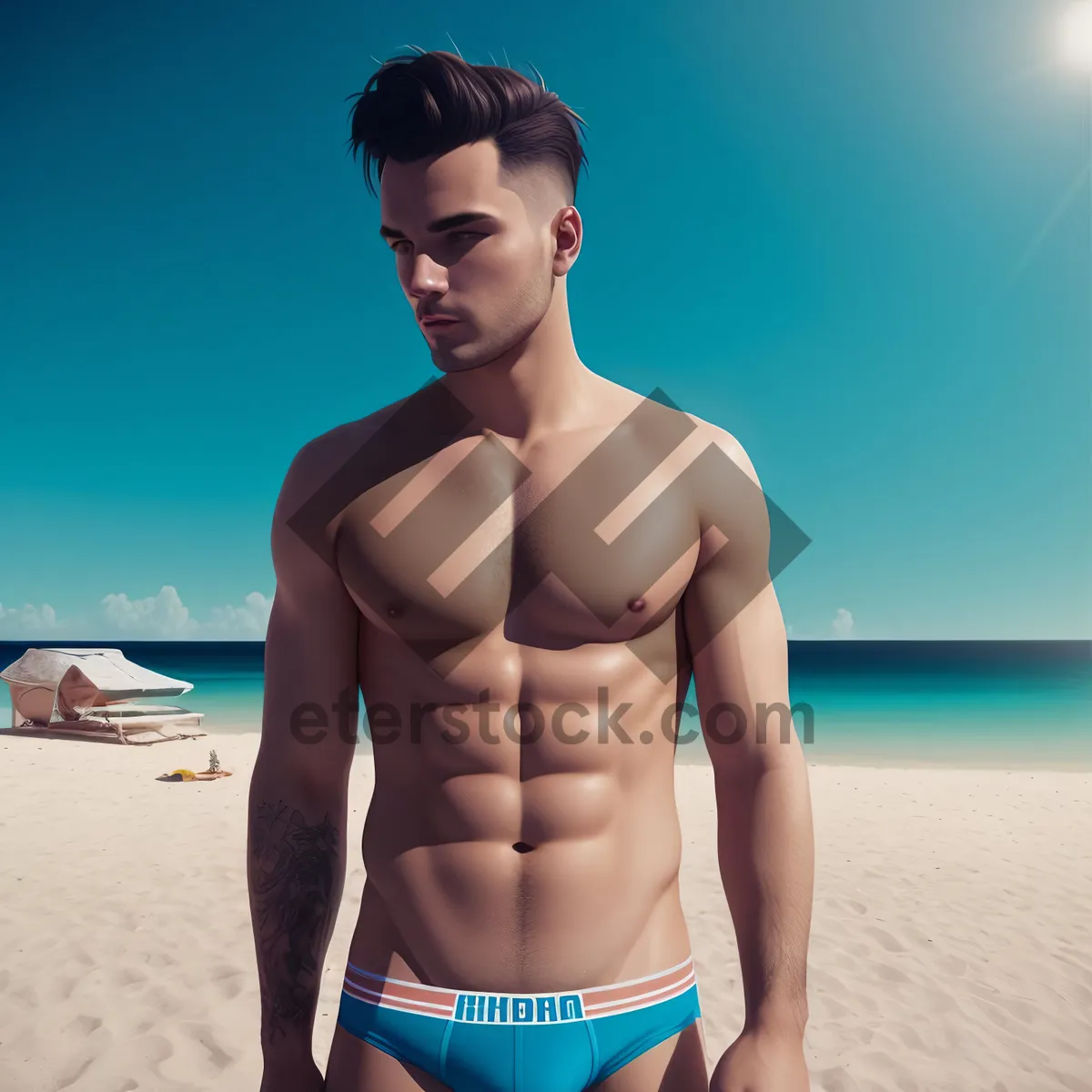 Picture of Exotic Beach Vibes: Attractive Model in Sexy Swimsuit