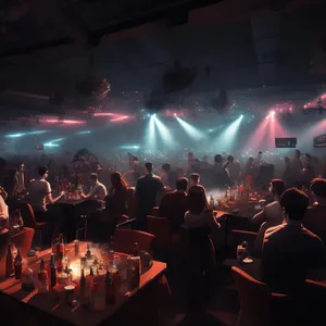 Vibrant nightclub dance floor with colorful lights and music