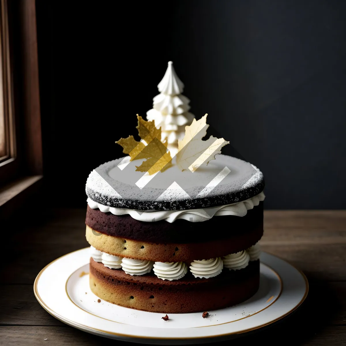 Picture of Sweet birthday cake with chocolate icing and fruit decoration
