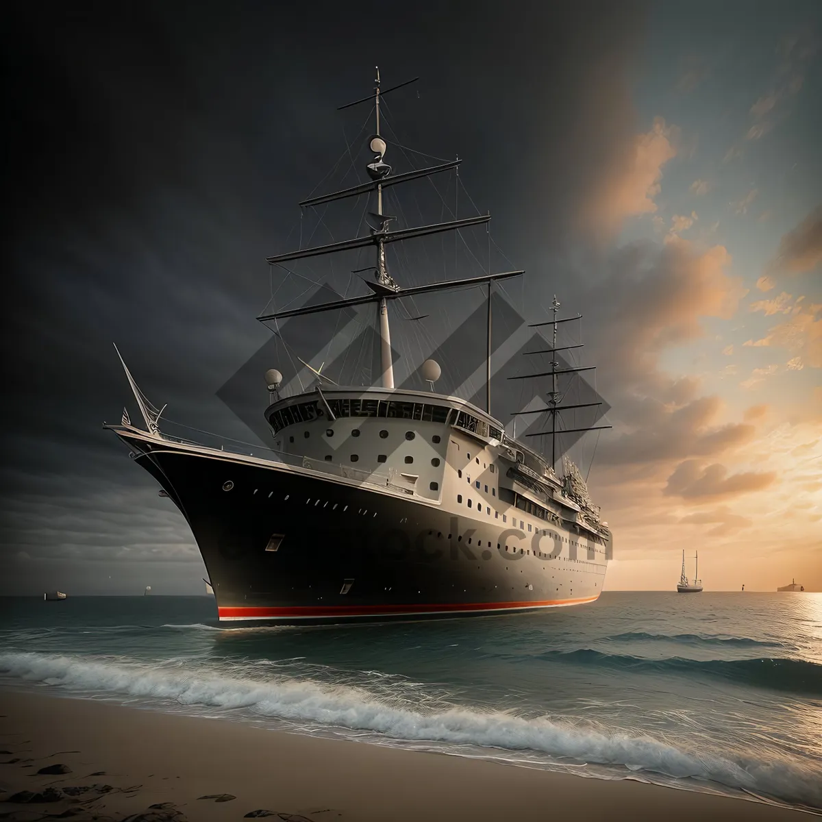 Picture of Ocean Escape: Luxurious Passenger Ship Sailing towards a Picturesque Coast