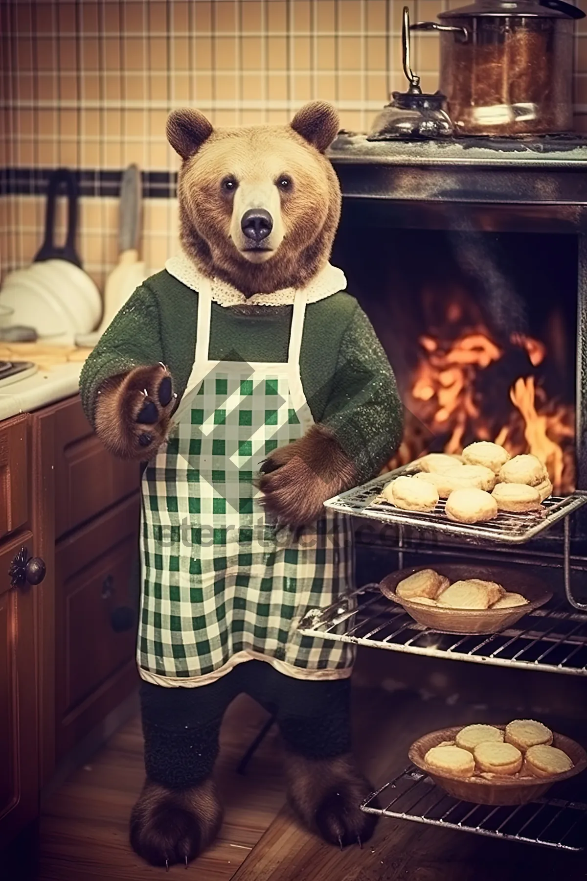 Picture of Kitchen playtime with child and teddy bear