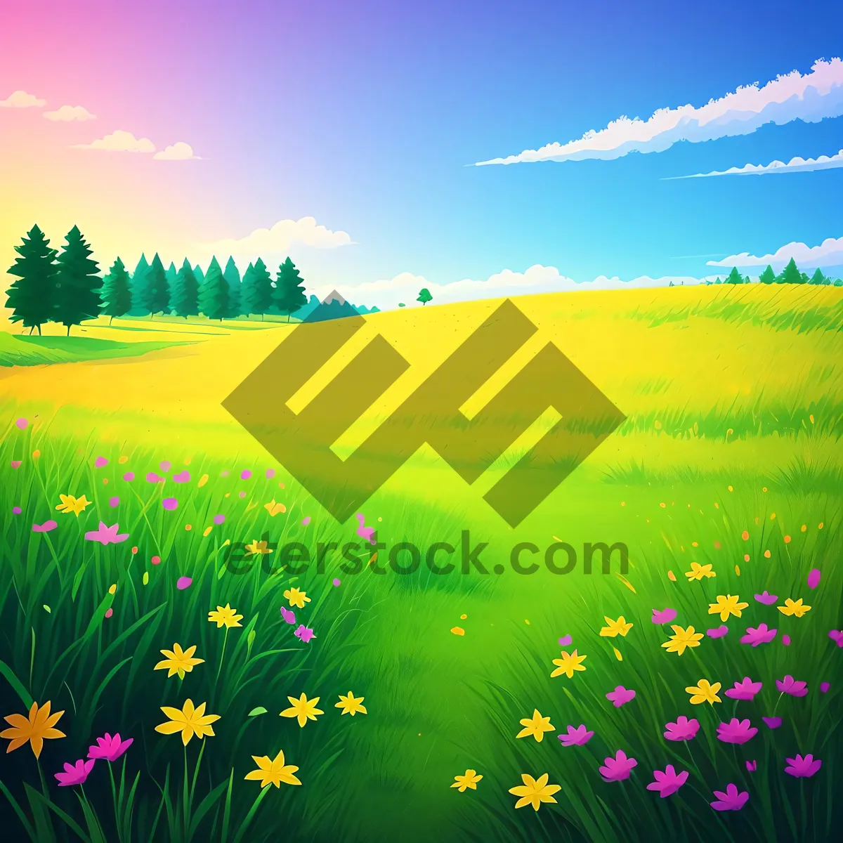 Picture of Colorful Meadow Under Clear Blue Sky