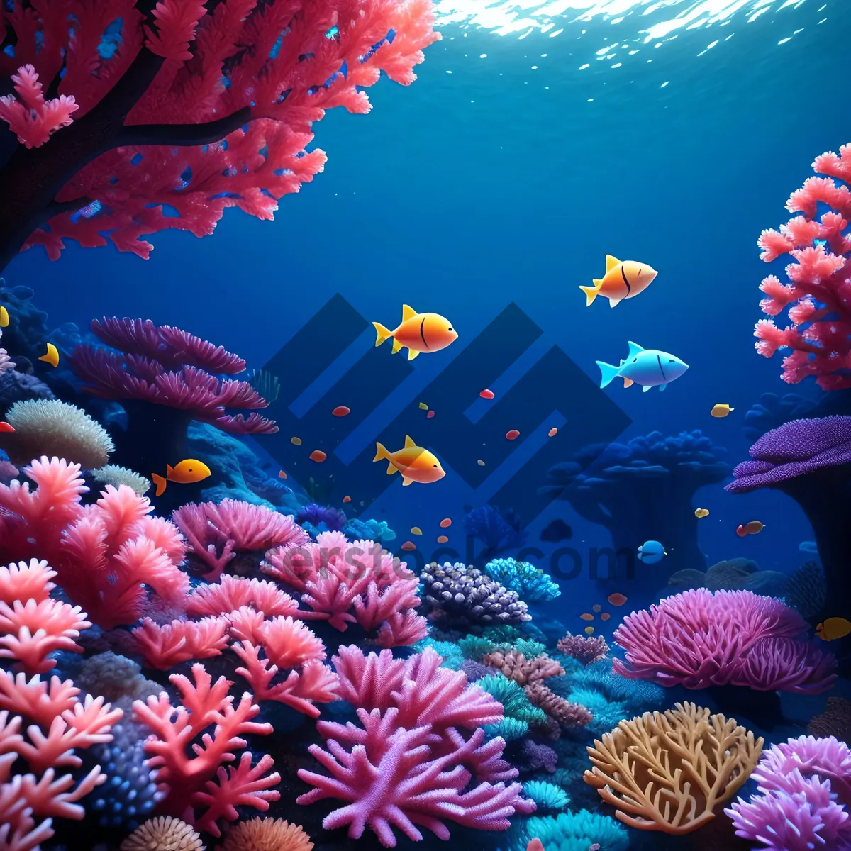 Picture of Vibrant Coral Reef with Colorful Fish