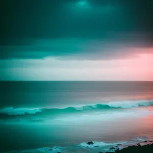 Serenity by the Sea: Tranquil turquoise waves at sunset