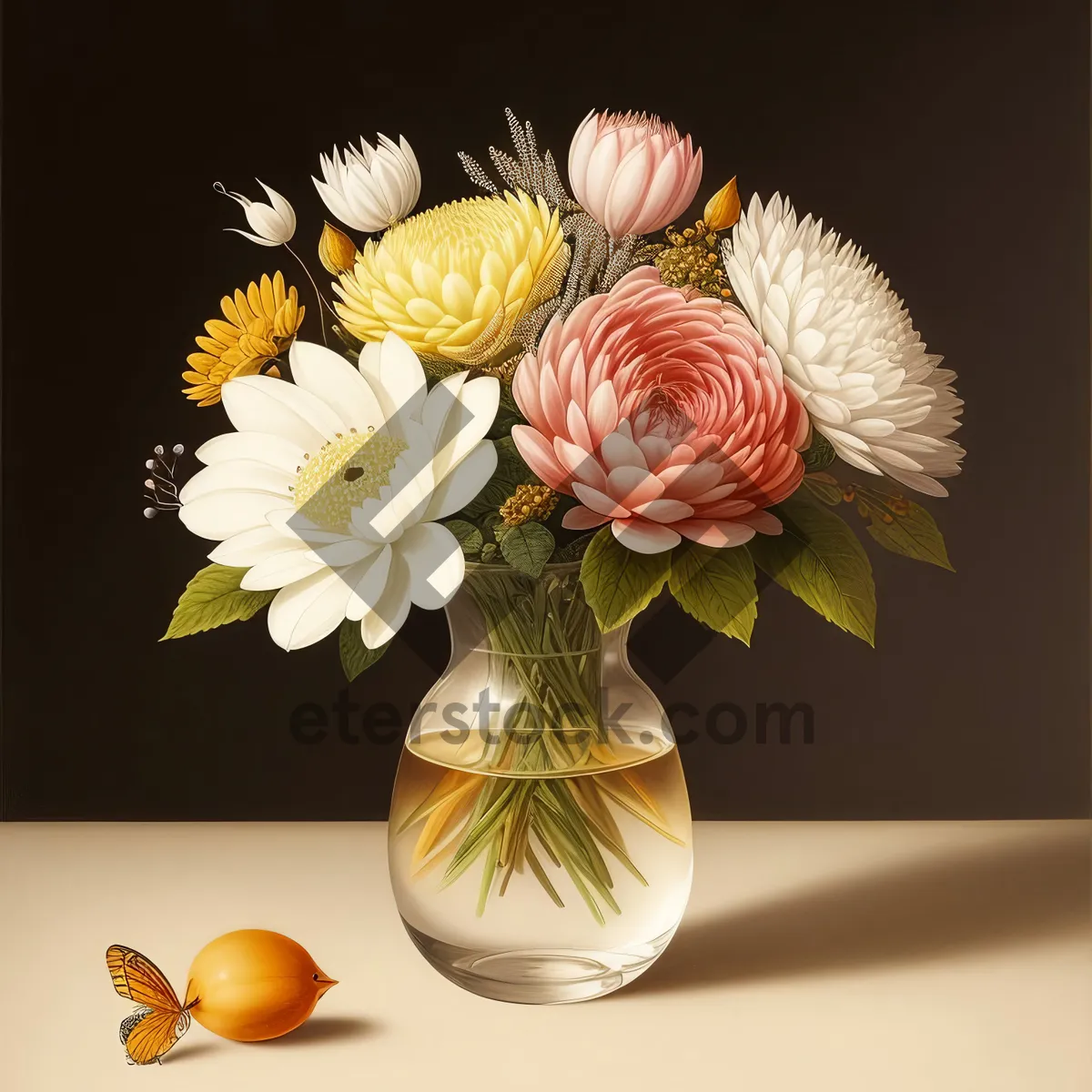 Picture of Floral Bouquet in Pink Vase with Garlic