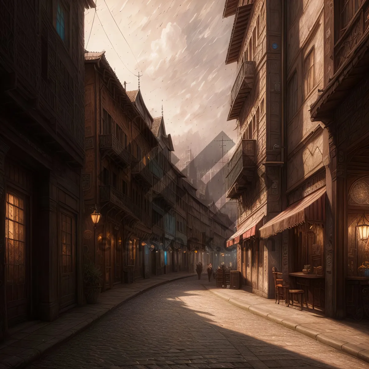 Picture of Old Town Street with Historic Stone Buildings