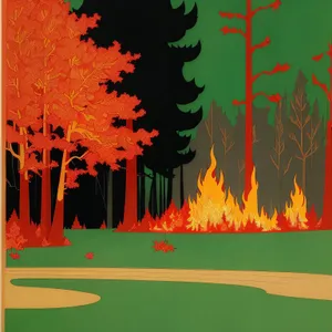 Seasonal Tree Grunge Art: Orange Watercolor Silhouette