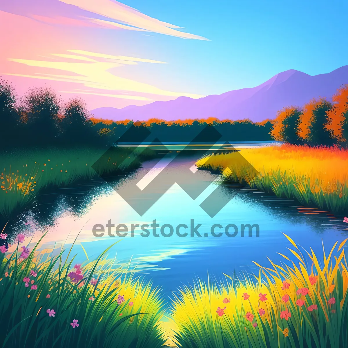 Picture of Serene Sunset over Glittering Lake