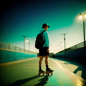 Competitive tennis player with racket in sport court.