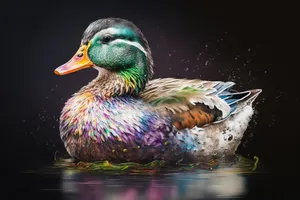 Mallard duck swimming gracefully in the lake.