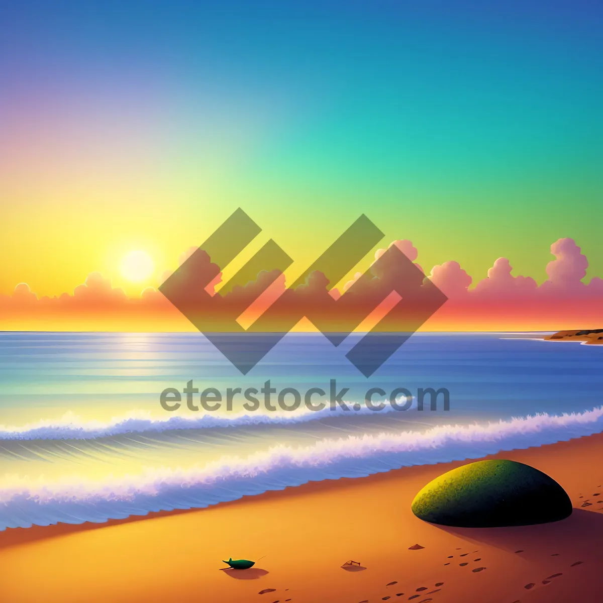 Picture of Serenity by the Shoreline: A Majestic Sunset Over the Ocean