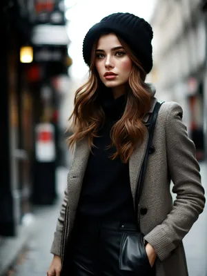 Smiling brunette businesswoman in stylish leather attire