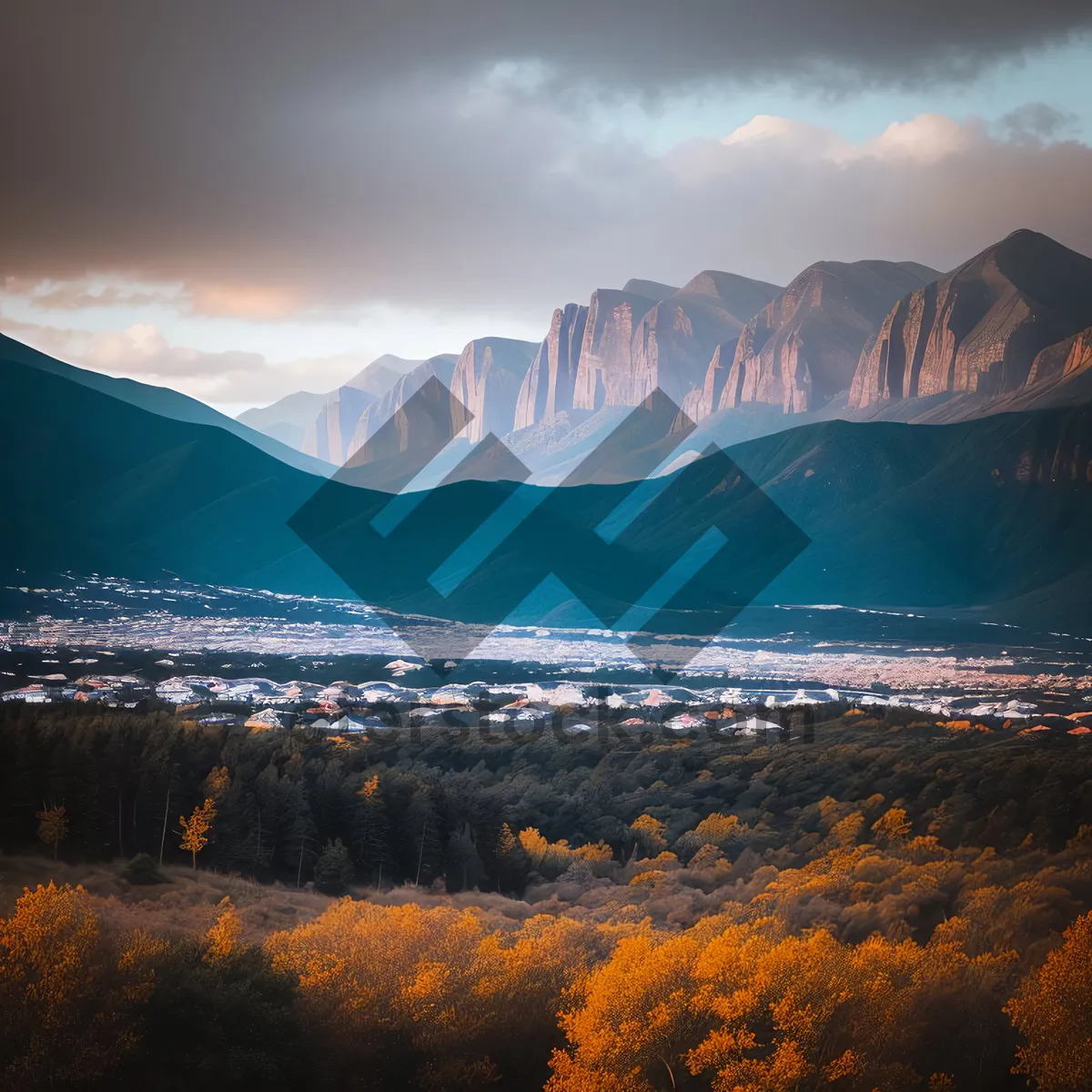 Picture of Majestic Mountain Range Overlooking Serene Lake