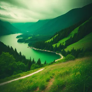 Serene Highland Lake Reflection with Majestic Mountains