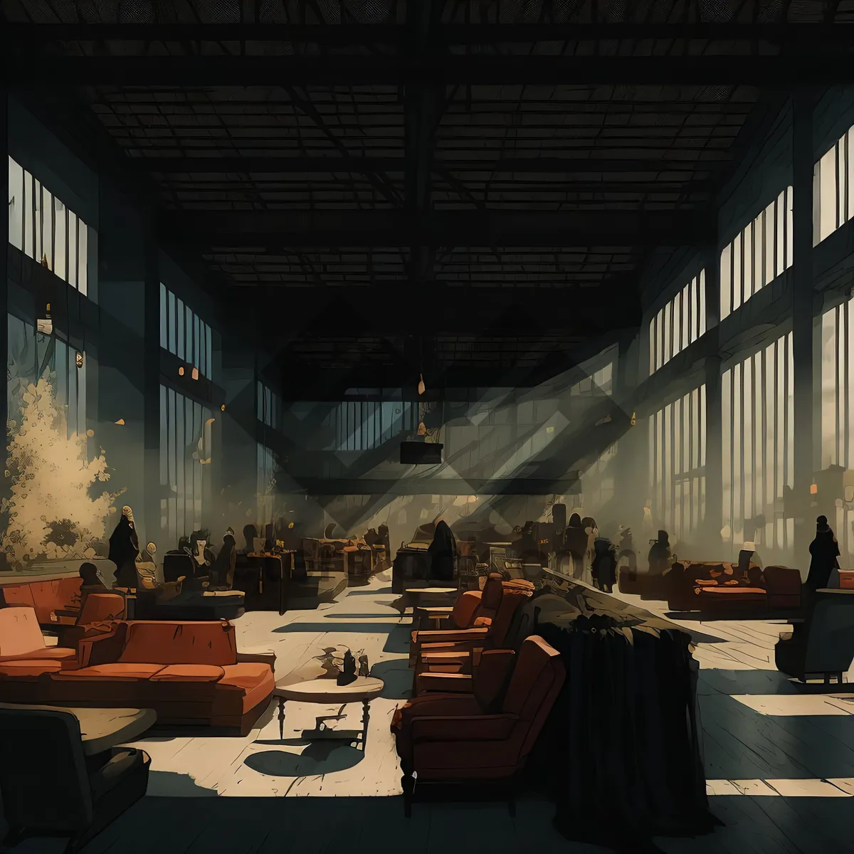 Picture of Minimalistic Modern Cafeteria Interior with Stylish Furniture