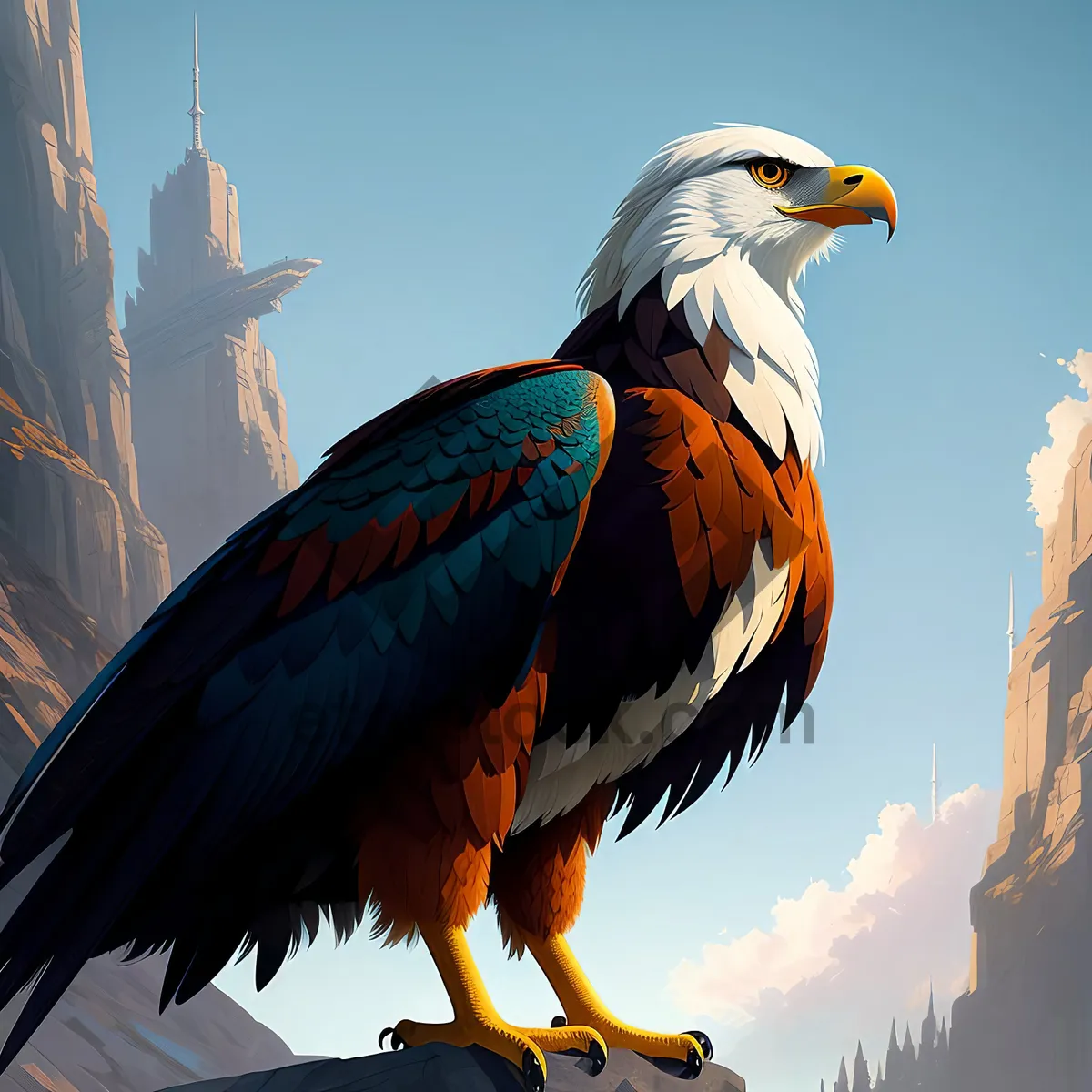 Picture of Majestic Predator: Bald Eagle with Piercing Yellow Eyes