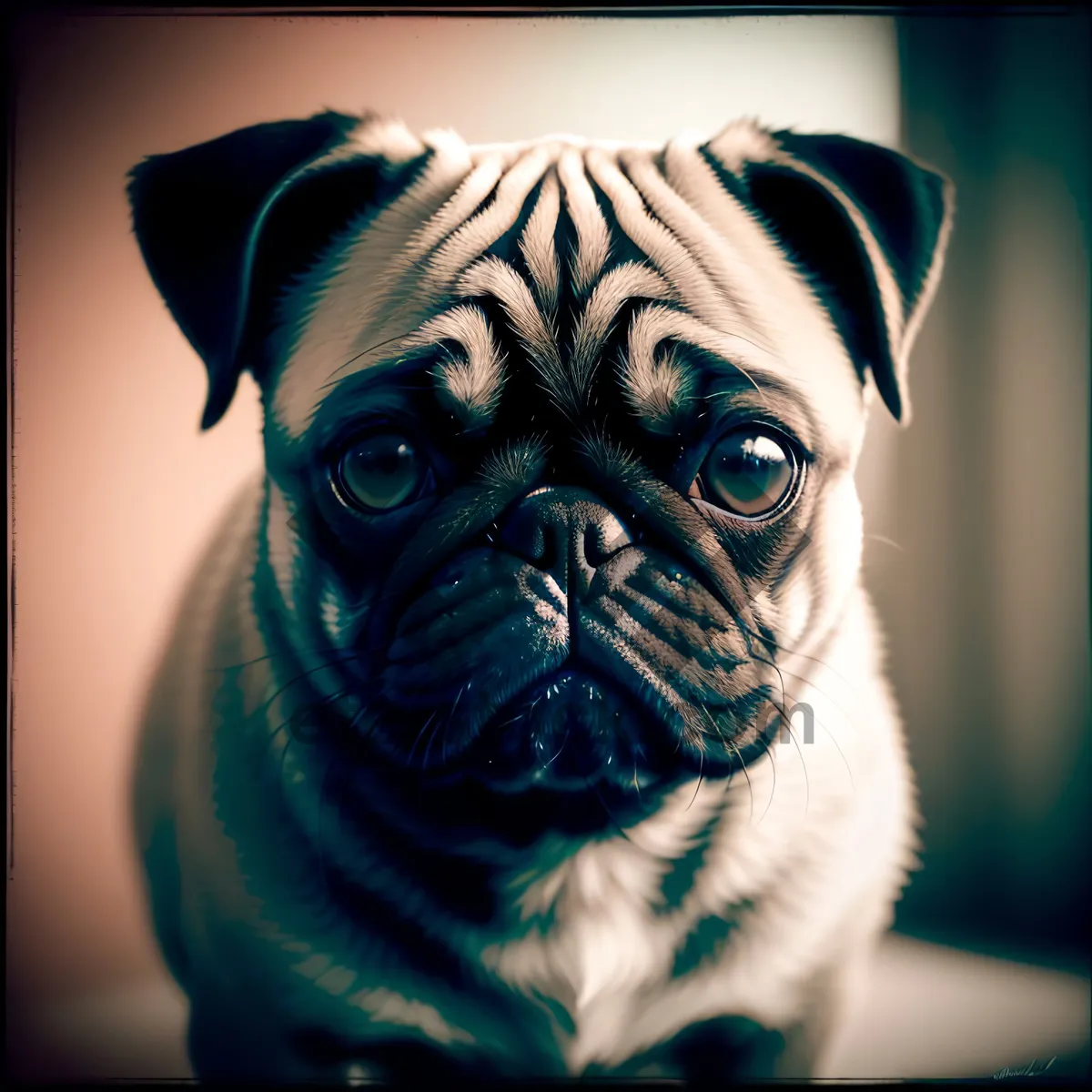 Picture of Cute Wrinkle-faced Pug Puppy in Studio