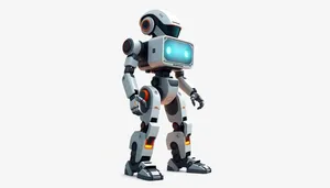 Cute futuristic robot character in 3D render concept