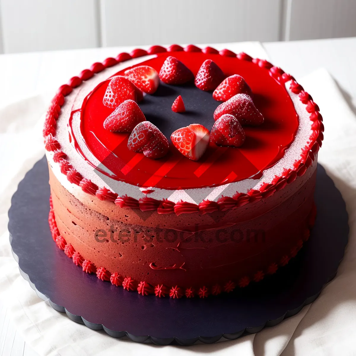 Picture of Sweet Berry Chocolate Cake with Icing and Candy Disk