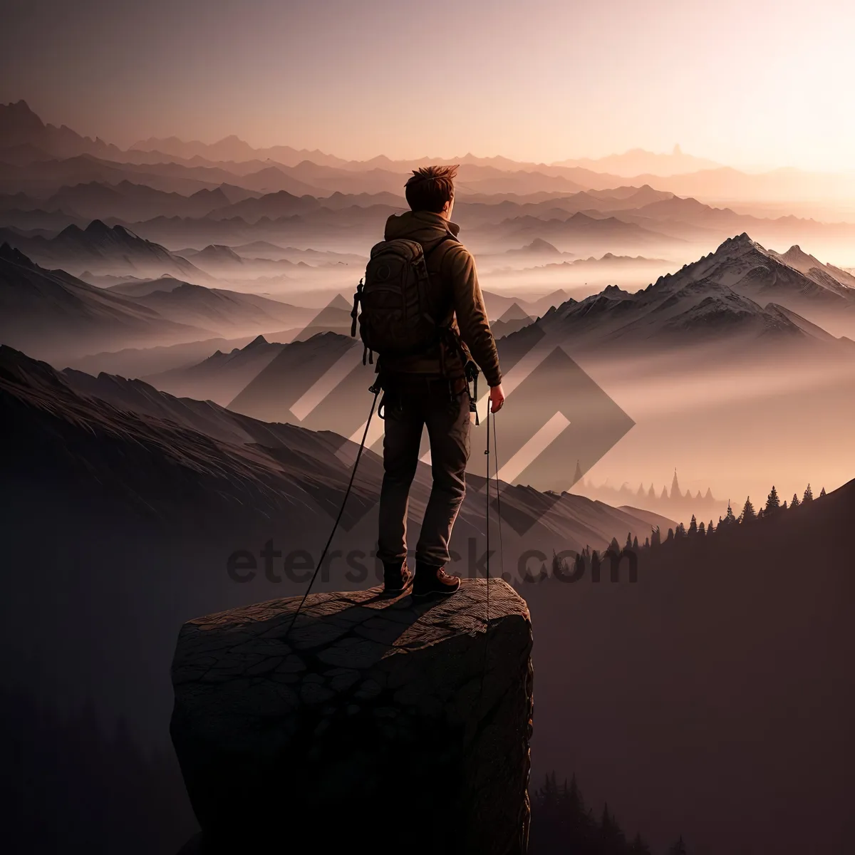 Picture of Mountain Sunset Hiker on a Majestic Trek