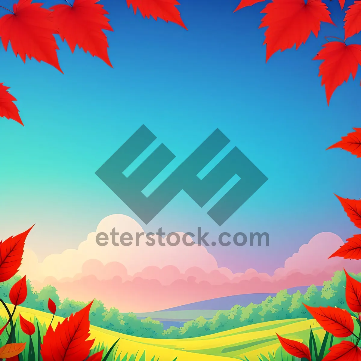 Picture of Autumn Maple Leaf Island Design: Vibrant Seasonal Leaf Pattern Art