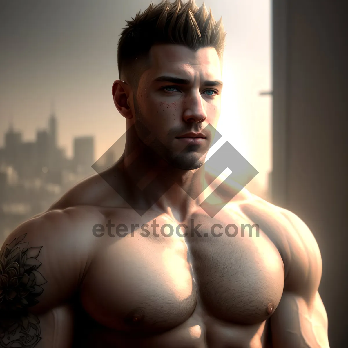 Picture of Powerful and Fit: Muscular Black Male Torso