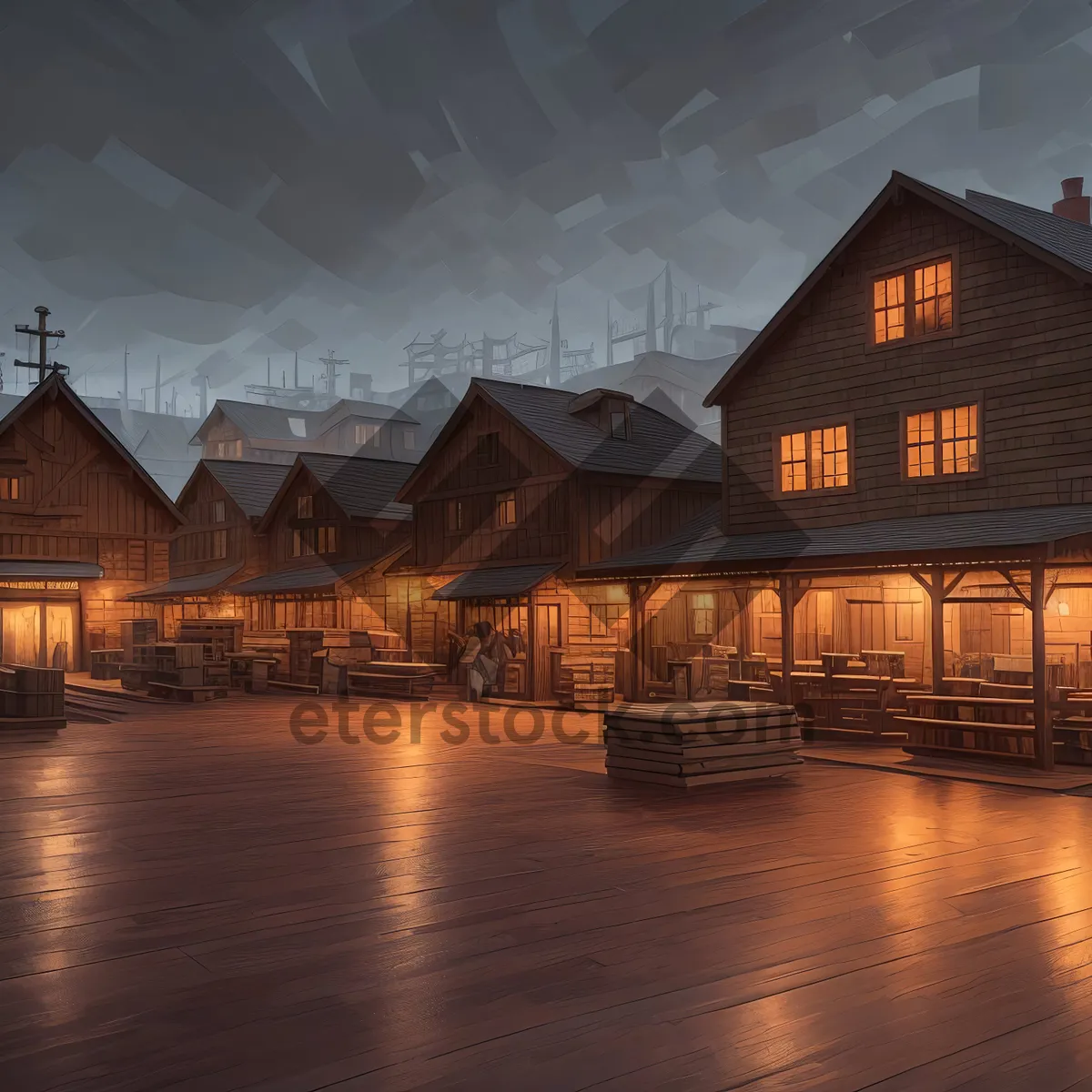 Picture of City Reflections: Tranquil Boathouse by the River