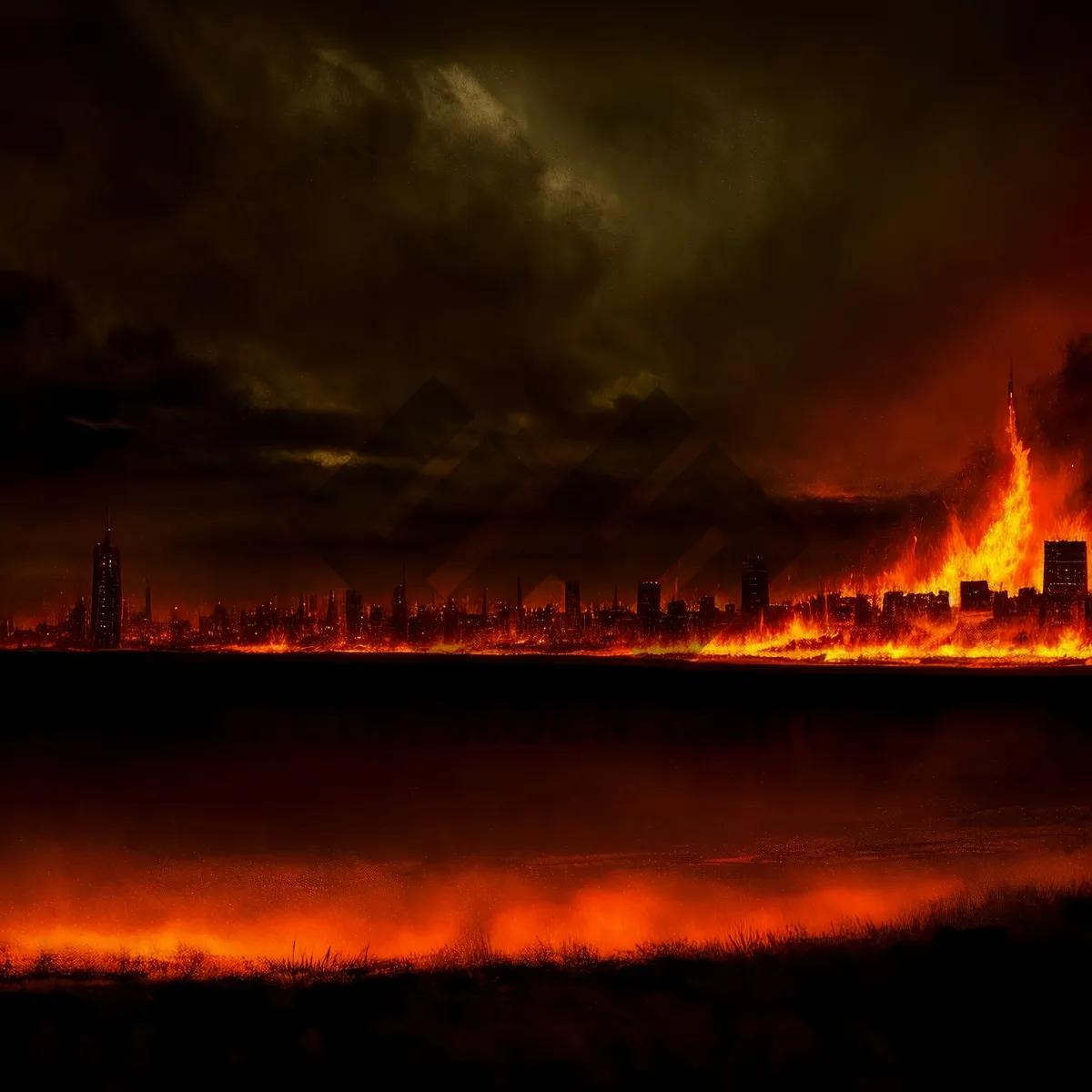 Picture of Serenity at Dusk: Fiery Horizon Over the Ocean