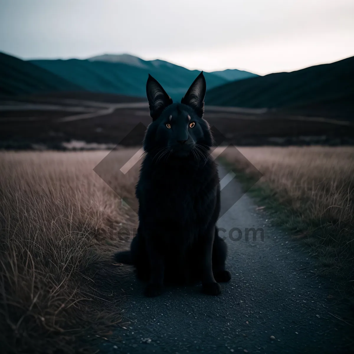 Picture of Serenity at the Sunset: Majestic Shepherd Dog in Scenic Landscape