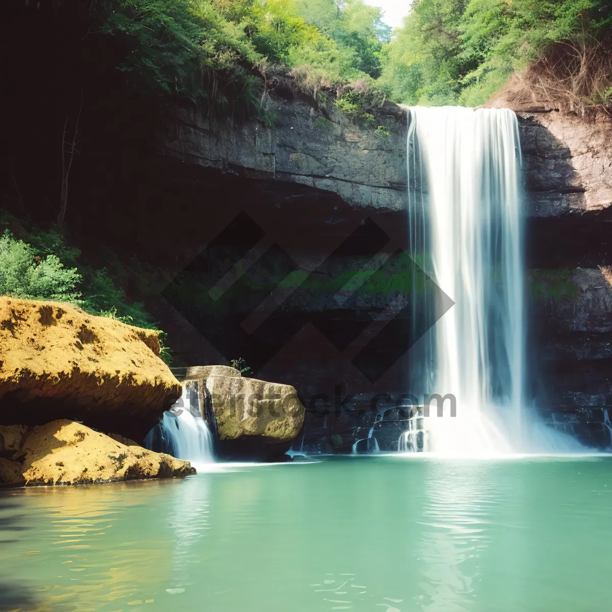 Picture of Serene Cascade in Mountain Forest