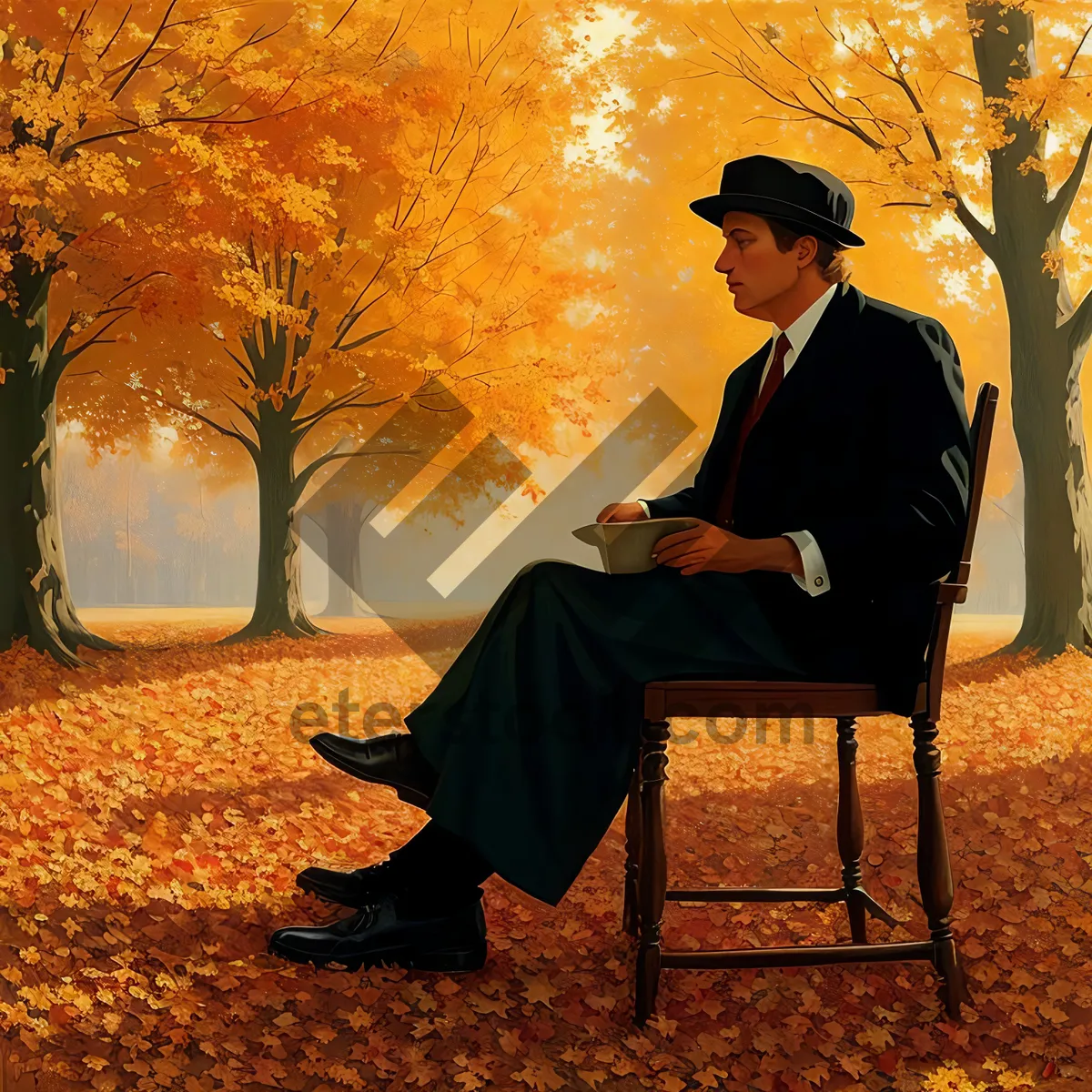 Picture of Silhouette of a Scholar on Park Bench at Sunset