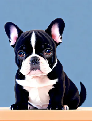 Sitting Bulldog puppy with charming wrinkles, irresistibly cute and endearing