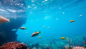 Tropical Fish Swimming in Sunlit Coral Reef